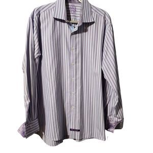 English Laundry Mens XXL ??  Shirt  Button Down Cotton Purple Pin Striped